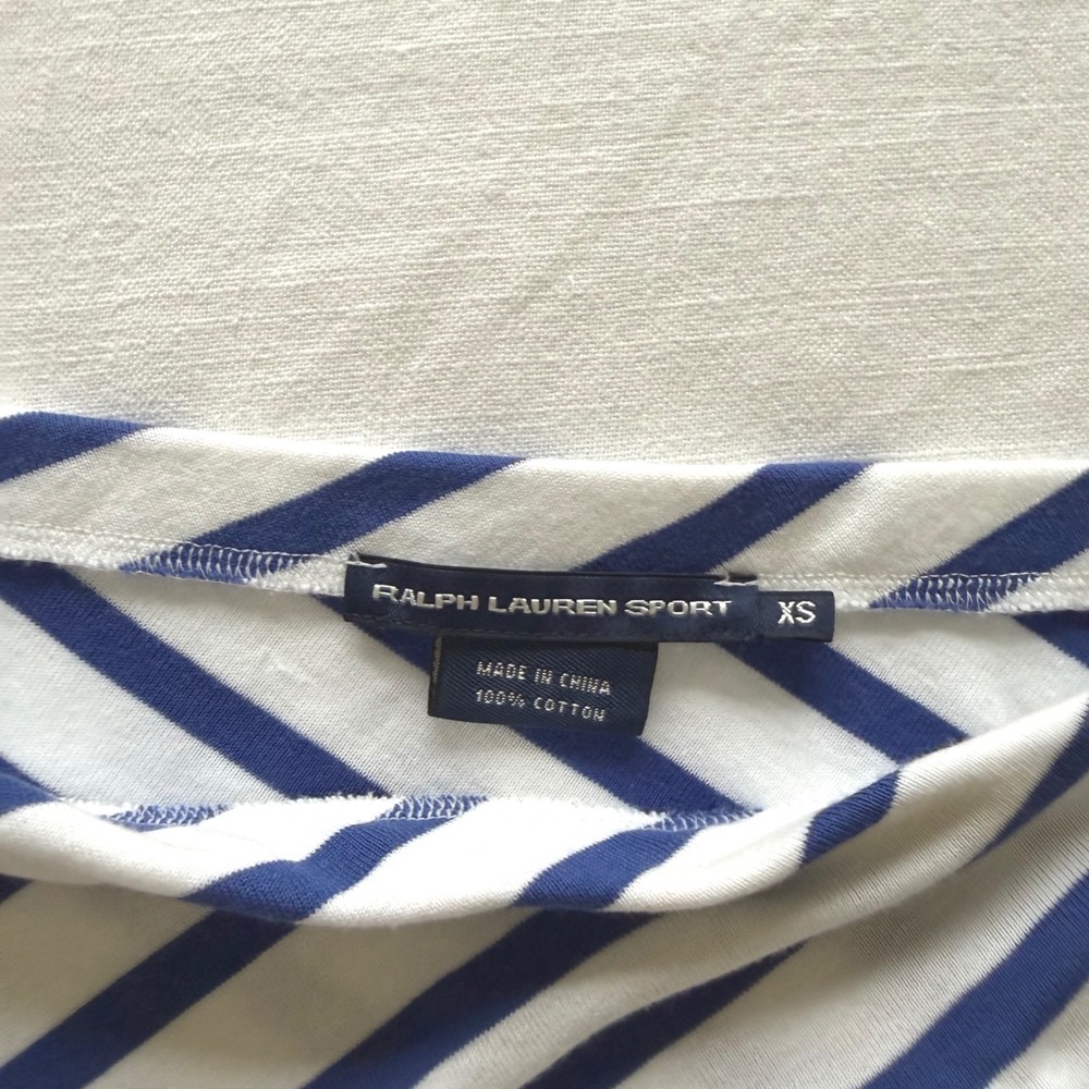 Y2K Ralph Lauren Sport XS Blue White Striped Ruffle Tiered Cotton Mini Skirt - Picture 3 of 8